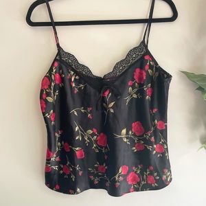 Black and Rose Lace Camisole Tank